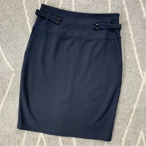 Grace Elements Navy Blue Pencil Skirt w/ Belted Waist Detail